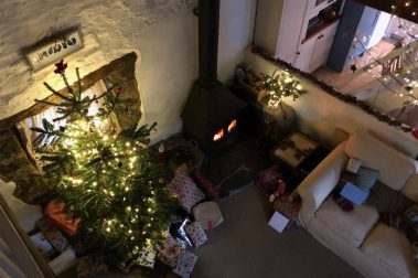 View of the sitting room at Christmas - as seen from the king sized galleried bedroom