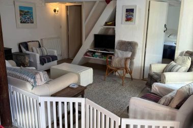 We supply a folding pet gate to help keep your dog restricted to the kitchen area. Please do not allow your dog onto the carpets, rugs or furniture, or into the bedrooms. Thank you very much.